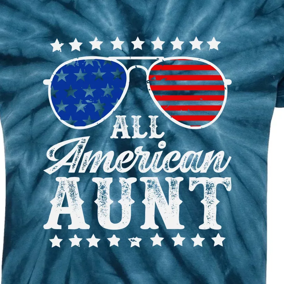 All American Aunt 4th Of July Family Matching Sunglasses Kids Tie-Dye T-Shirt