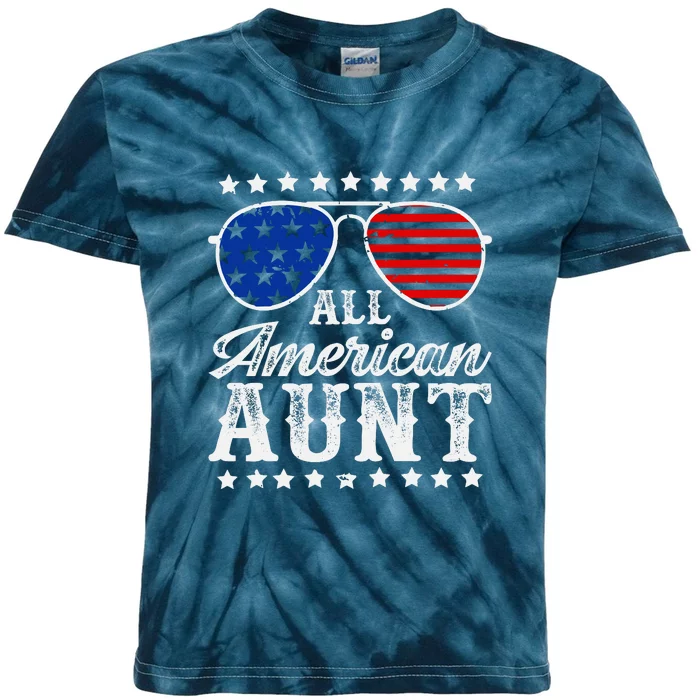 All American Aunt 4th Of July Family Matching Sunglasses Kids Tie-Dye T-Shirt