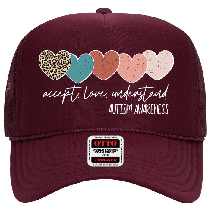 Autism Awareness Accept Love Understand High Crown Mesh Trucker Hat