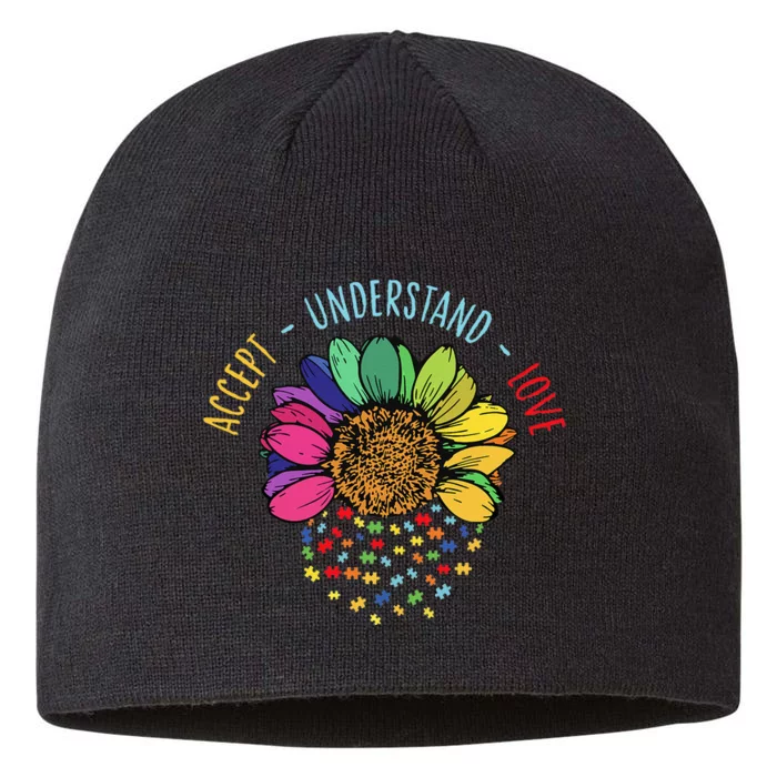 Autism Awareness Accept Understand Love Asd Rainbow Flower 8 1/2in Sustainable Knit Beanie