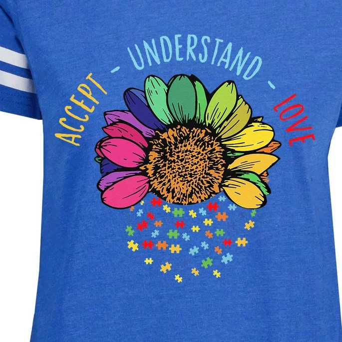 Autism Awareness Accept Understand Love Asd Rainbow Flower Enza Ladies Jersey Football T-Shirt