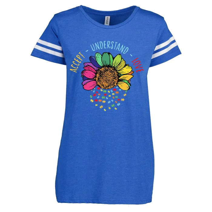 Autism Awareness Accept Understand Love Asd Rainbow Flower Enza Ladies Jersey Football T-Shirt