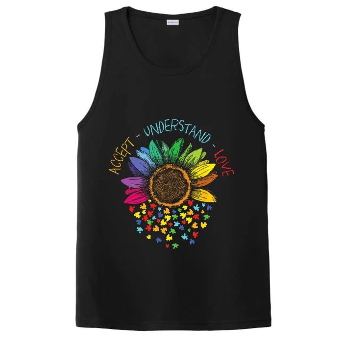 Autism Awareness Accept Understand Love ASD Rainbow Flower Performance Tank