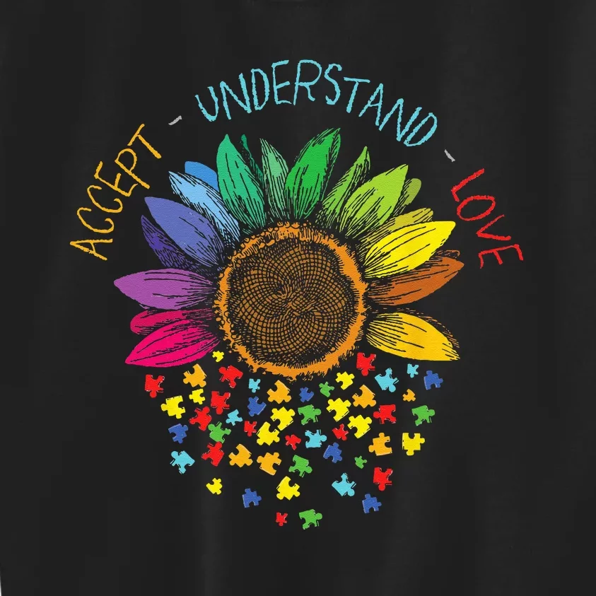 Autism Awareness Accept Understand Love ASD Rainbow Flower Kids Sweatshirt