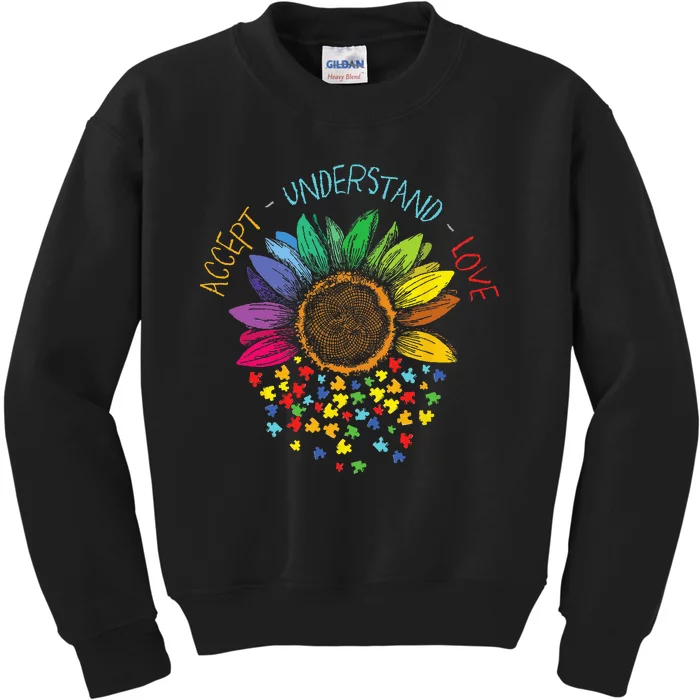 Autism Awareness Accept Understand Love ASD Rainbow Flower Kids Sweatshirt