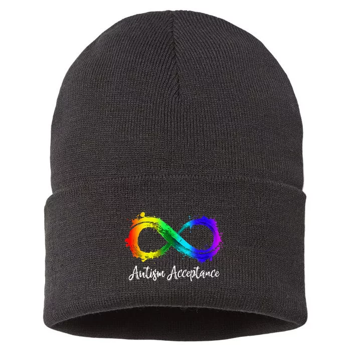 Autism Awareness Acceptance Rainbow Infinity Symbol Sustainable Knit Beanie