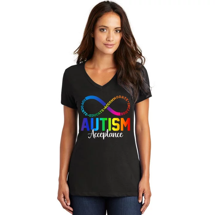 Autism Awareness Acceptance Infinity Symbol Women's V-Neck T-Shirt