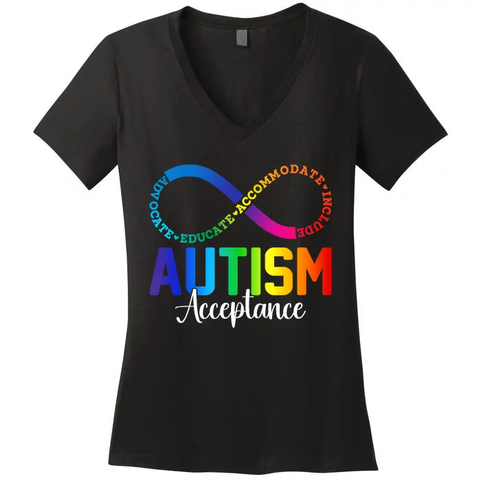 Autism Awareness Acceptance Infinity Symbol Women's V-Neck T-Shirt