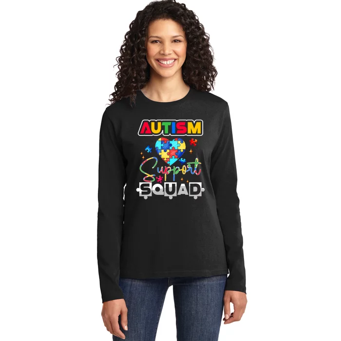 Autism Awareness Autism Squad Support Team Colorful Puzzle Ladies Long Sleeve Shirt