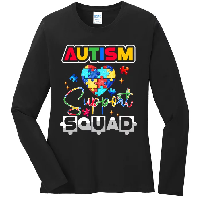 Autism Awareness Autism Squad Support Team Colorful Puzzle Ladies Long Sleeve Shirt