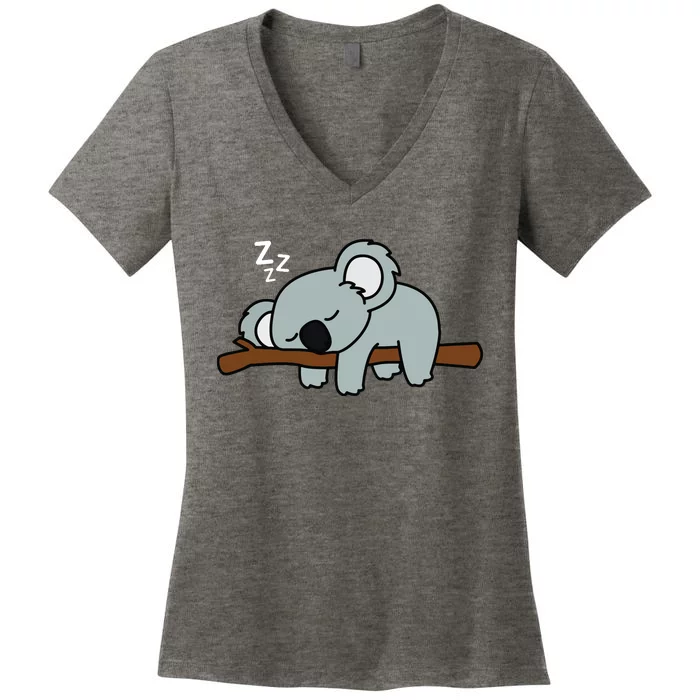 Adorable Australian Animal Tired Sleeping Cute Koala Bear Women's V-Neck T-Shirt