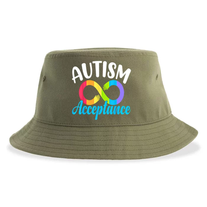 Autism Awareness Acceptance Rainbow Infinity Red Instead Cute Gift Sustainable Bucket Hat