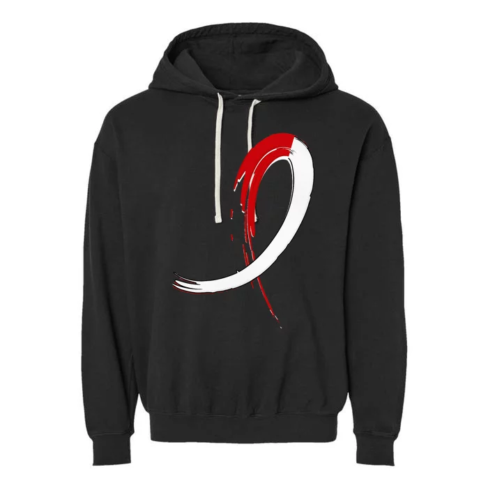 Aplastic Anemia Awareness Red White Graffiti Ribbon Garment-Dyed Fleece Hoodie