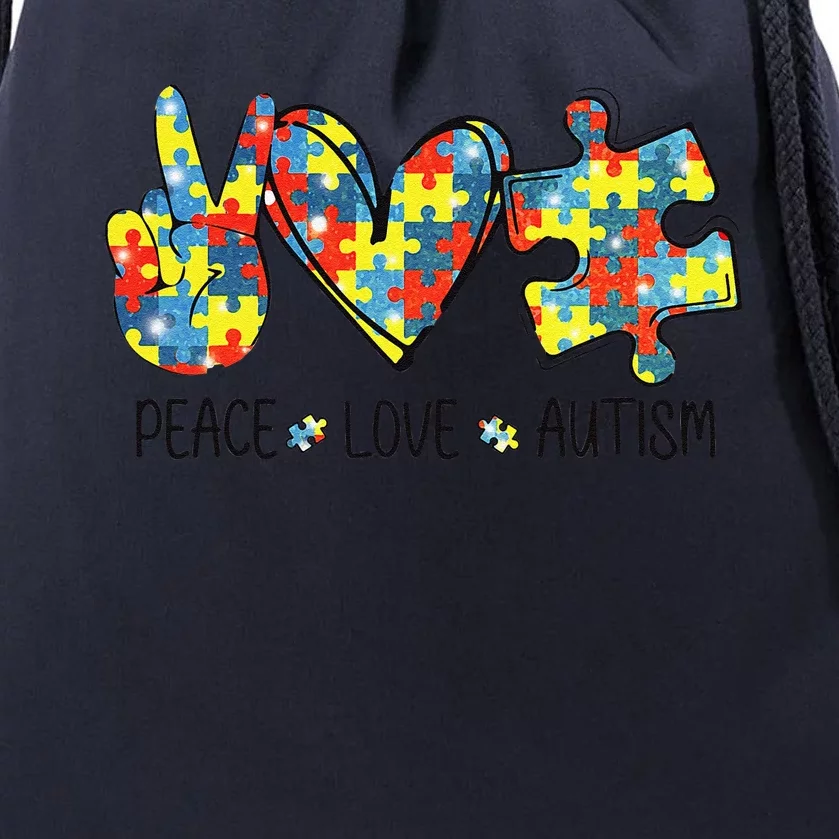 Awesome Autism Awareness Peace Love Puzzle Pieces Drawstring Bag