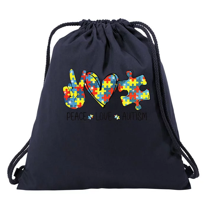 Awesome Autism Awareness Peace Love Puzzle Pieces Drawstring Bag