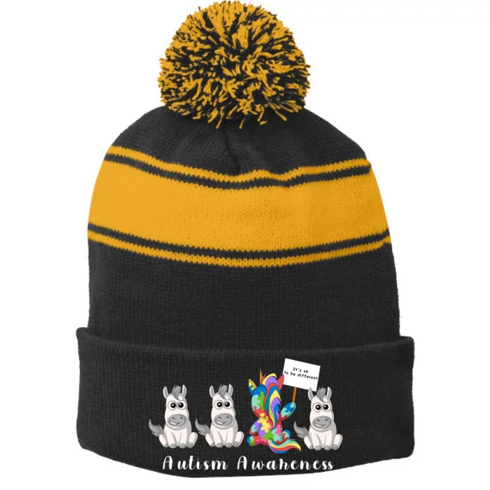 Autism Awareness Stripe Pom Pom Beanie