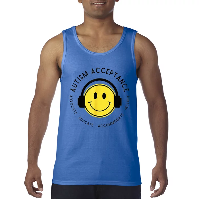 Autism Awareness Acceptance Retro Smile Face Kid Wo Tank Top