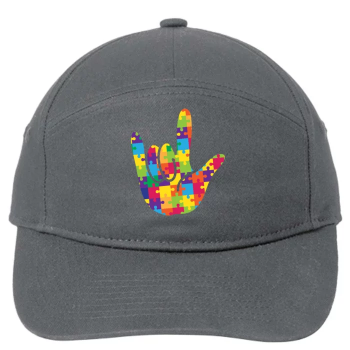 Autism Awareness ASL I Love You Puzzle Hand 7-Panel Snapback Hat