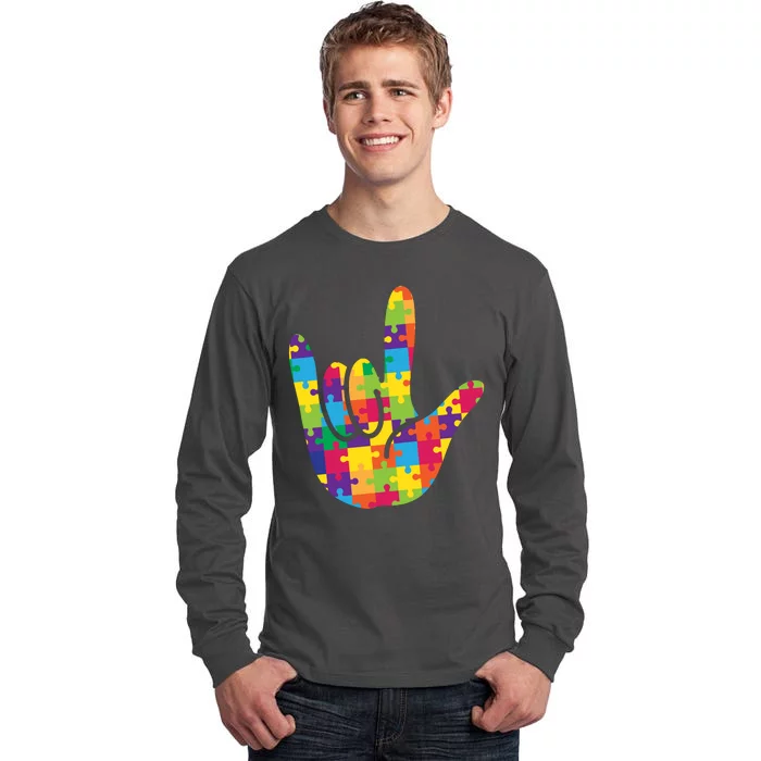 Autism Awareness ASL I Love You Puzzle Hand Tall Long Sleeve T-Shirt