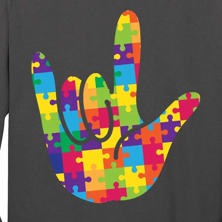 Autism Awareness ASL I Love You Puzzle Hand Tall Long Sleeve T-Shirt