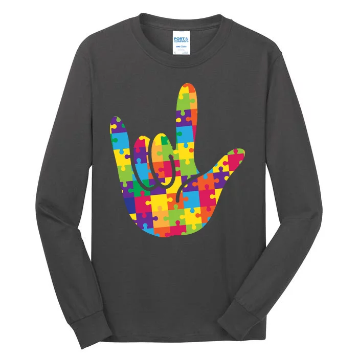 Autism Awareness ASL I Love You Puzzle Hand Tall Long Sleeve T-Shirt