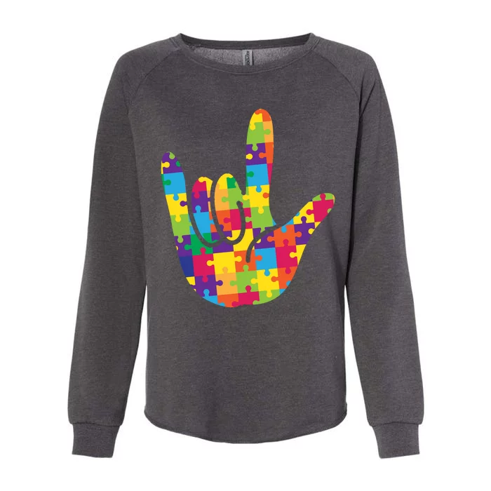 Autism Awareness ASL I Love You Puzzle Hand Womens California Wash Sweatshirt