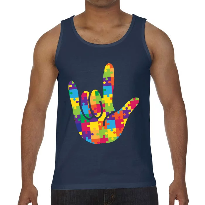 Autism Awareness ASL I Love You Puzzle Hand Comfort Colors® Tank Top