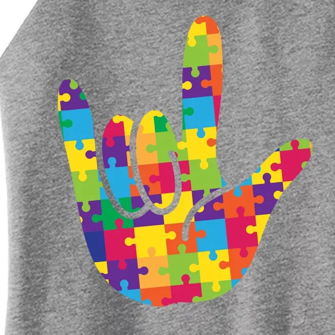 Autism Awareness ASL I Love You Puzzle Hand Women’s Perfect Tri Rocker Tank