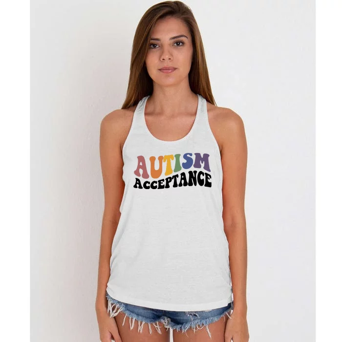 Autism Awareness Acceptance Retro Women's Knotted Racerback Tank