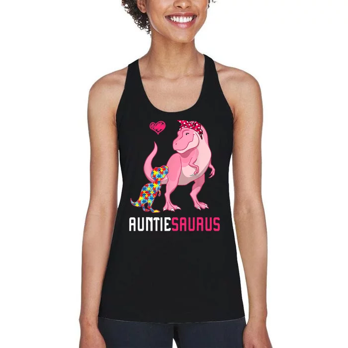 Auntiesaurus Autism Awareness Auntie Saurus Family Women's Racerback Tank