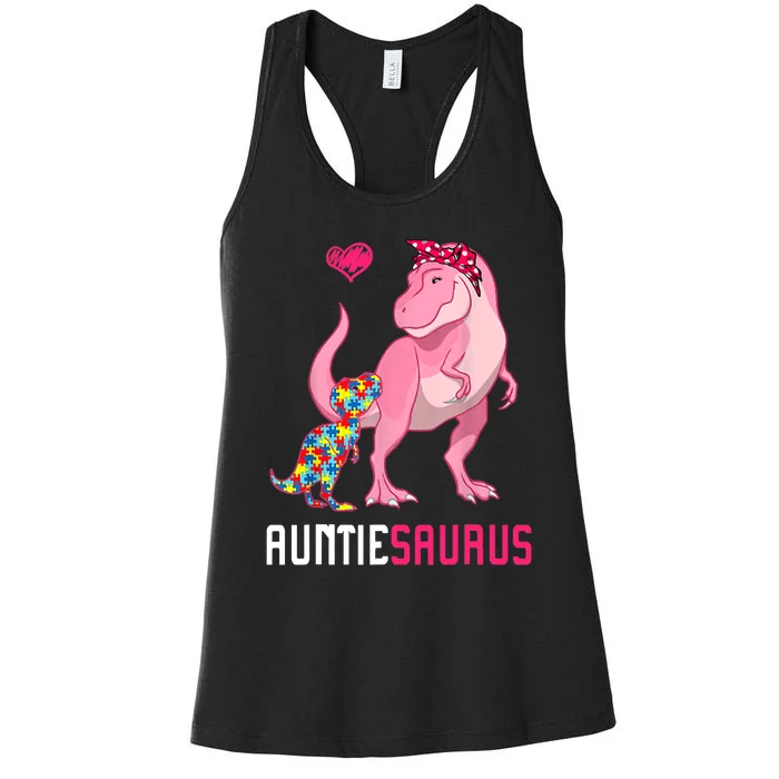 Auntiesaurus Autism Awareness Auntie Saurus Family Women's Racerback Tank