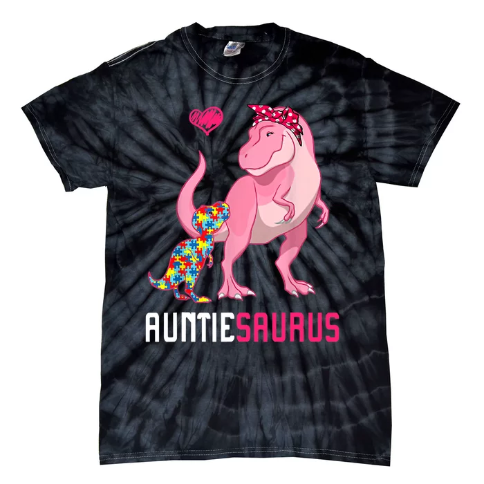 Auntiesaurus Autism Awareness Auntie Saurus Family Tie-Dye T-Shirt