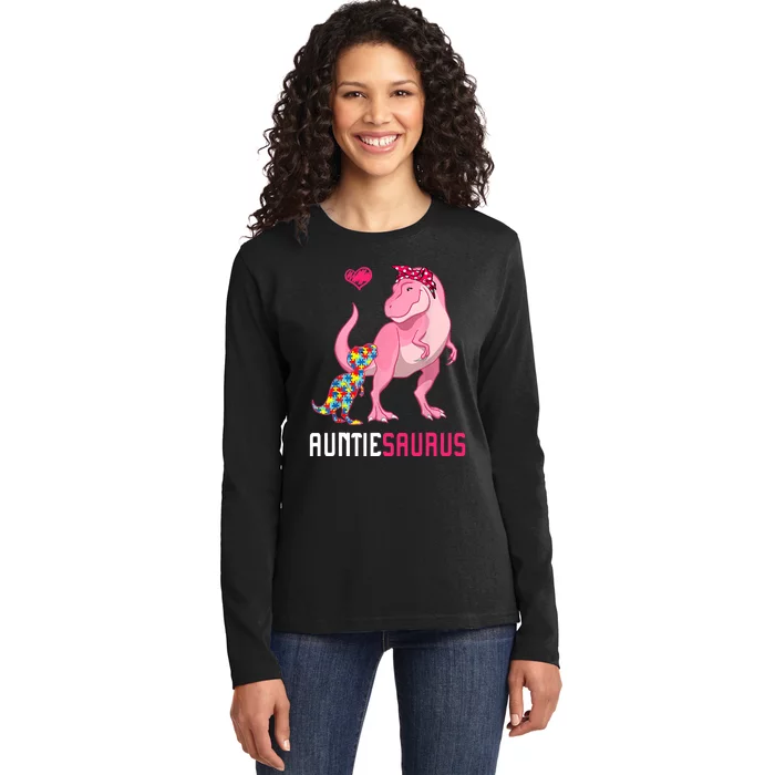 Auntiesaurus Autism Awareness Auntie Saurus Family Ladies Long Sleeve Shirt