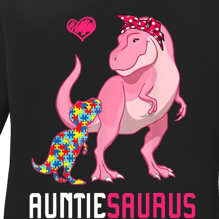 Auntiesaurus Autism Awareness Auntie Saurus Family Ladies Long Sleeve Shirt