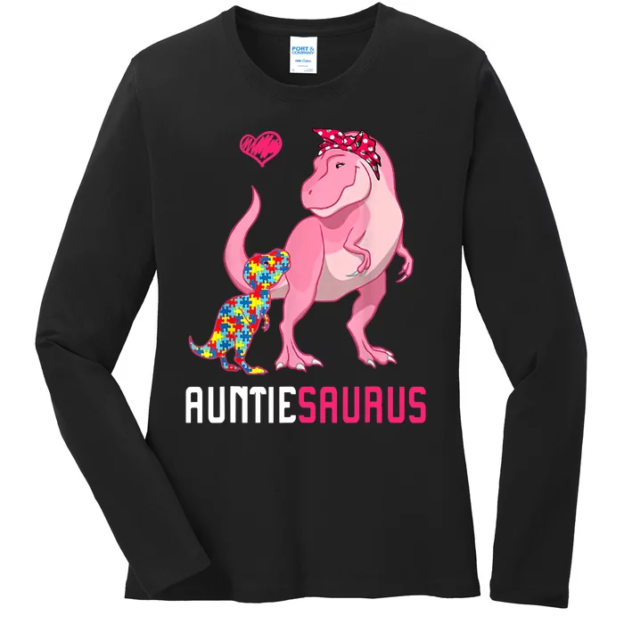 Auntiesaurus Autism Awareness Auntie Saurus Family Ladies Long Sleeve Shirt