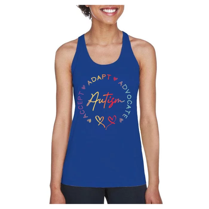 Autism Accept Adapt Advocate Autism Awareness Support Gift Women's Racerback Tank