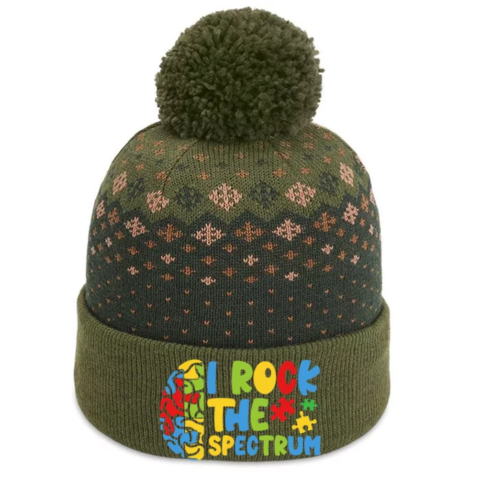 Autistic Autism Awareness I Rock The Spectrum The Baniff Cuffed Pom Beanie