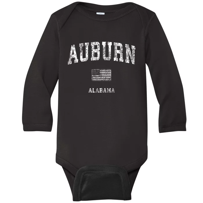 Auburn Alabama Al Vintage American Flag Baby Long Sleeve Bodysuit