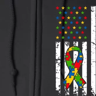 Autism Awareness American Flag Puzzle Piece Dad Father Full Zip Hoodie