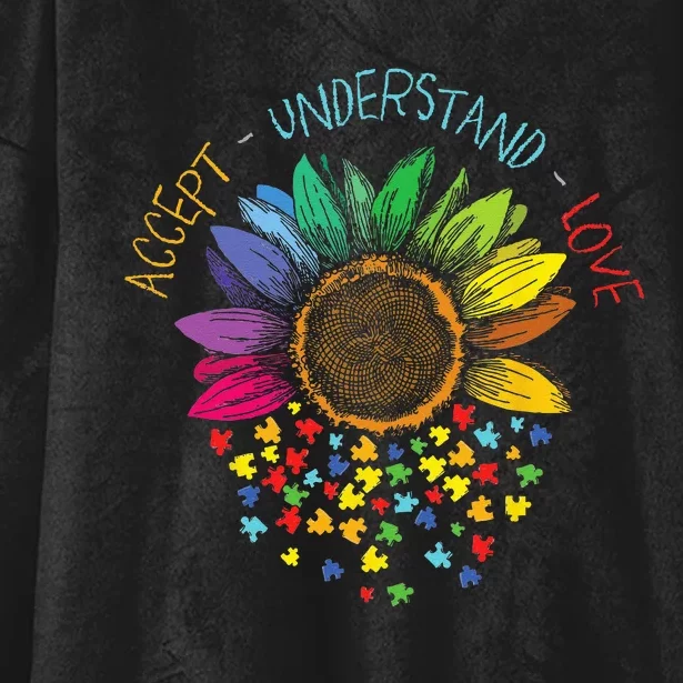 Autism Awareness Accept Understand Love ASD Rainbow Flower Hooded Wearable Blanket