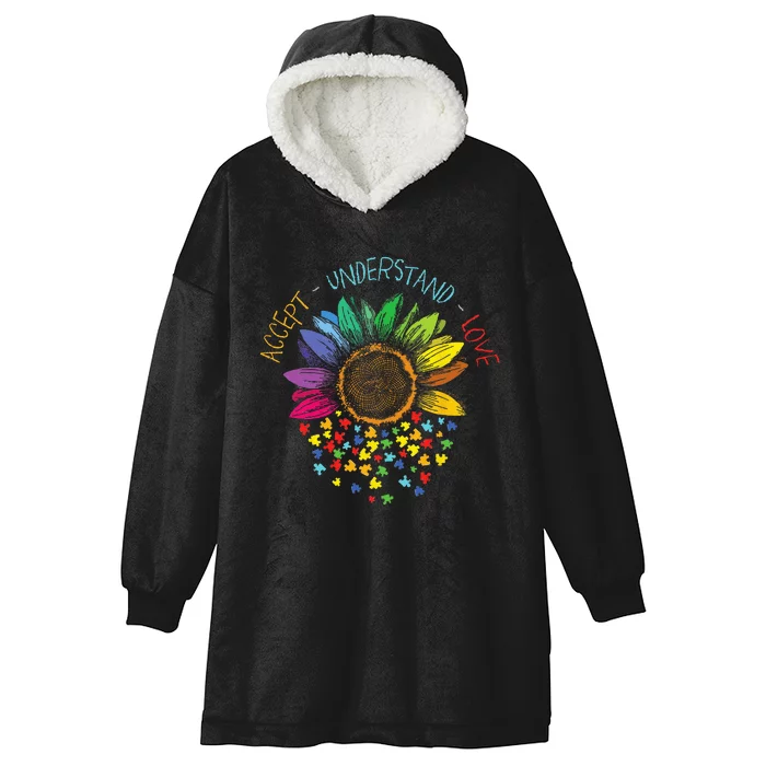 Autism Awareness Accept Understand Love ASD Rainbow Flower Hooded Wearable Blanket