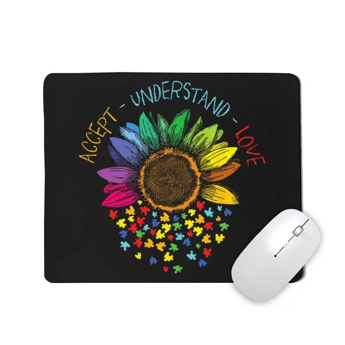 Autism Awareness Accept Understand Love ASD Rainbow Flower Mousepad