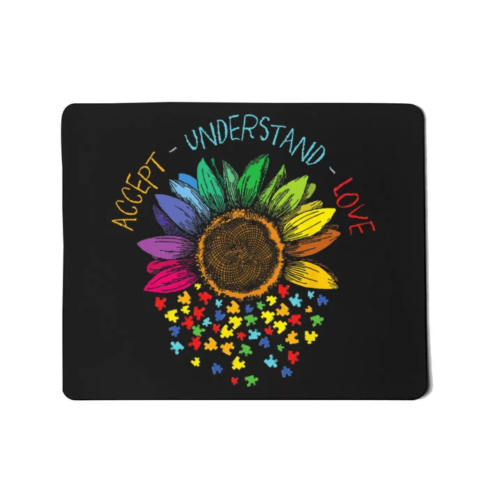 Autism Awareness Accept Understand Love ASD Rainbow Flower Mousepad