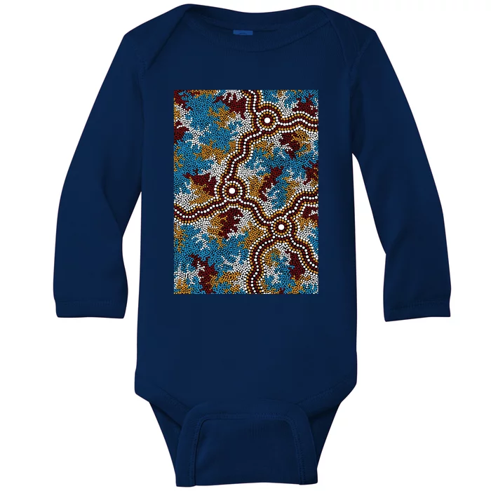 Aboriginal Art Authentic Wetland Dreaming Baby Long Sleeve Bodysuit