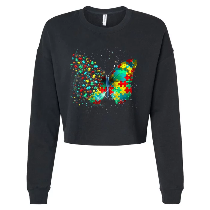 Autism Awareness Butterfly Peace Lover Gift Cropped Pullover Crew