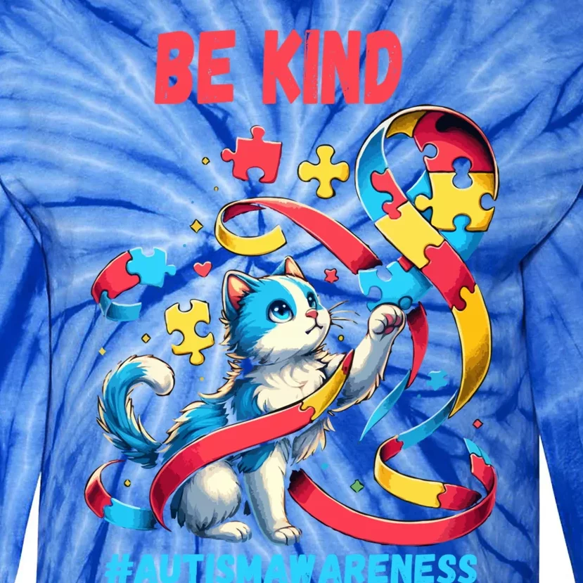 Autism Awareness Be Kind Cat Funny Gift Tie-Dye Long Sleeve Shirt