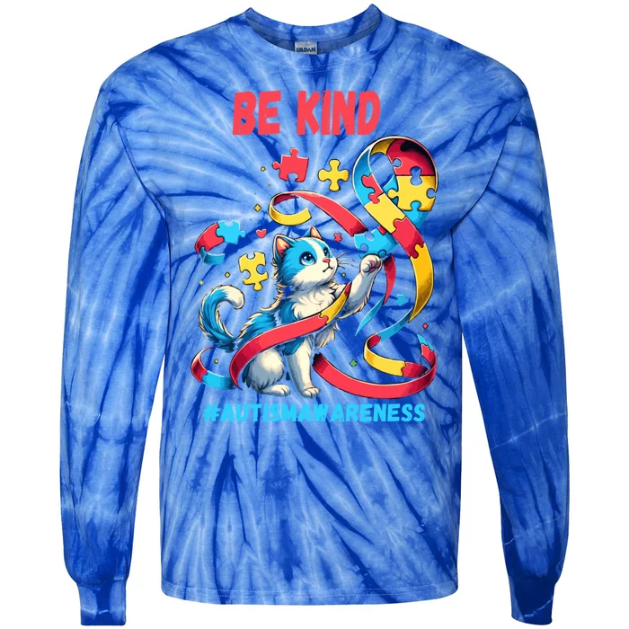 Autism Awareness Be Kind Cat Funny Gift Tie-Dye Long Sleeve Shirt