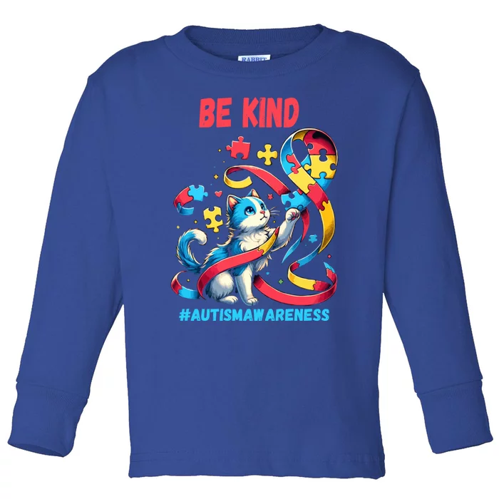 Autism Awareness Be Kind Cat Funny Gift Toddler Long Sleeve Shirt