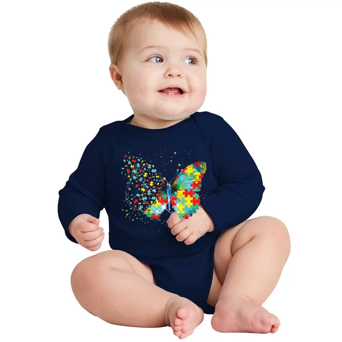 Autism Awareness Butterfly Peace Lover Gift Men Women Baby Long Sleeve Bodysuit