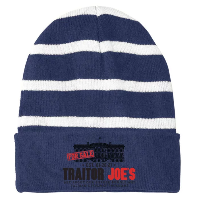 AntiBiden Anti Biden Joe's Border Crisis Funny Joe Biden Traitor Joe Meme Striped Beanie with Solid Band